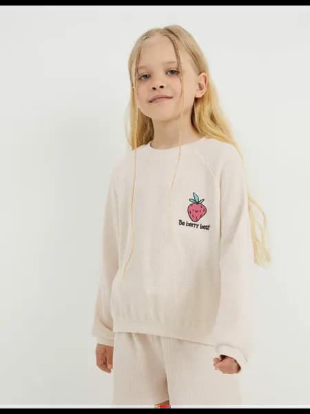 Бежевый свитшот оверсайз (oversize) с вышивкой