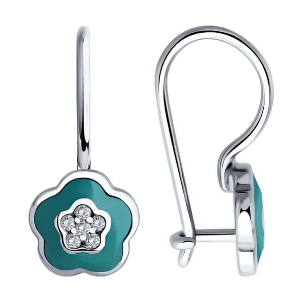 Diamant, Серьги из серебра с фианитами и эмалью, 94-120-02148-1, декоративные, 925 проба