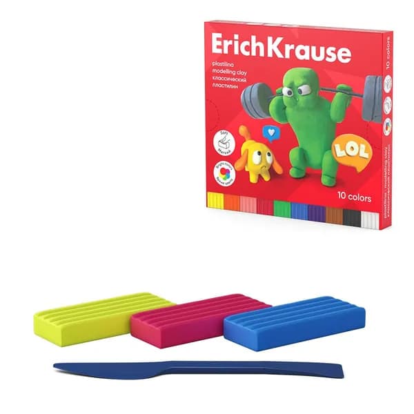 Пластилин классический ErichKrause Jolly Friends 10 цветов со стеком, 180 г