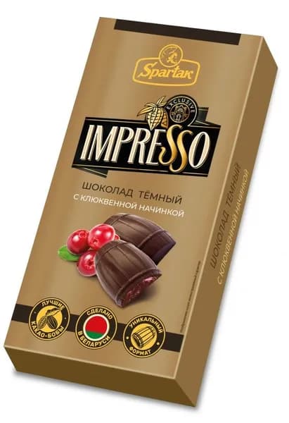 КФ Спартак Шоколад IMPRESSO Темный с Клюквенной начинкой, 141 гр.