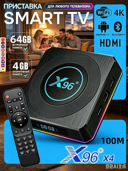 Смарт ТВ приставка X96X4 4GB/64Gb: лучшая приставка для телевизора с медиаплеером и функцией смарт ТВ, android 11 tv box, андроид тв для телевизора
