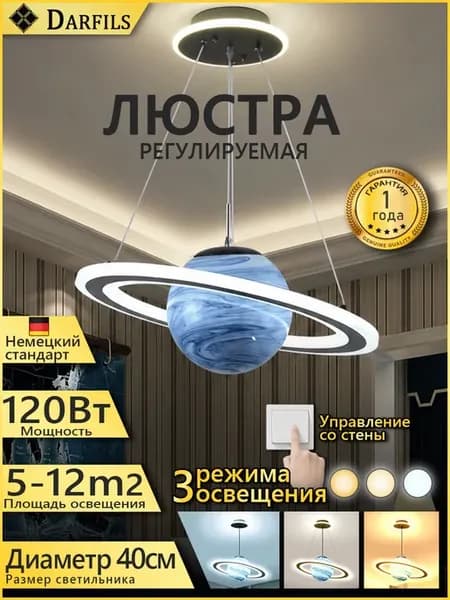 Подвесная люстра «Планета» для детской стеклянный абажур