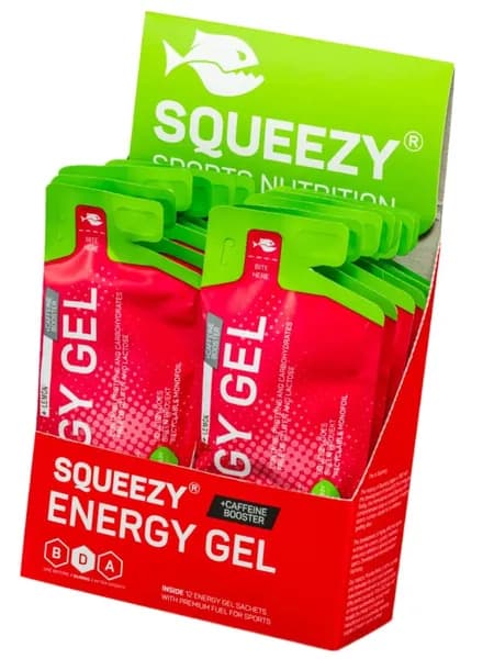 Энергетический гель с электролитами SQUEEZY ENERGY SUPER GEL 33mg caffeine 33 г x 12 саше, Лимон, Заряд энергии и повышение выносливости