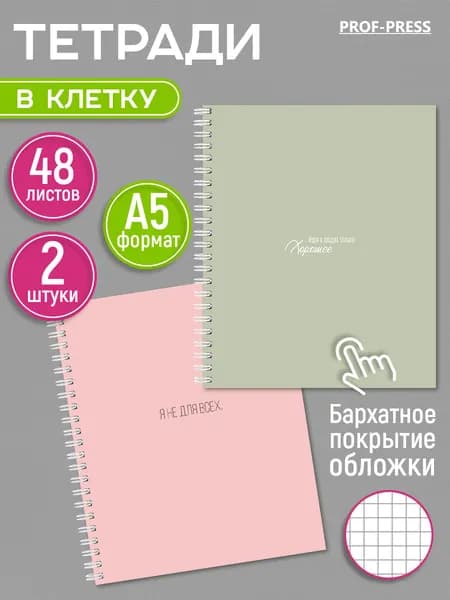Тетрадь в клетку 48 листов на пружине Prof-Press, набор 2 штуки