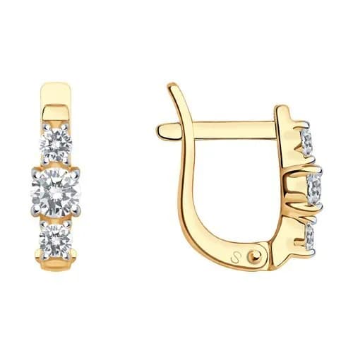 Серьги детские из красного золота пробы 375 с фианитами/ 10*3 мм