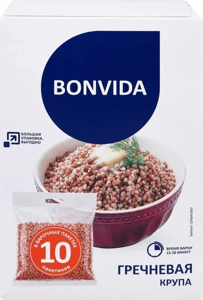 Крупа гречневая BONVIDA в пакетиках, 10х80г, 800г