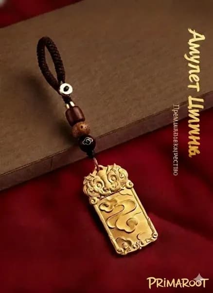 Амулет Цилинь , подвеска-оберег на удачу в китайском стиле, золотистый кулон