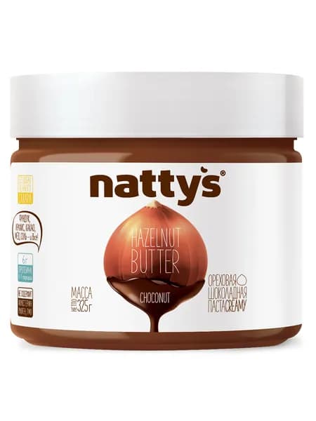 Nattys Шоколадная паста без сахара с орехами, 325 г
