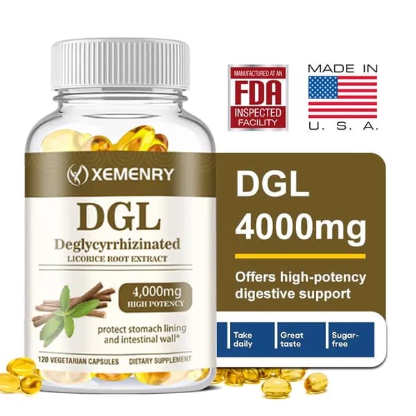 Капсулы Xemenry DGL с экстрактом солодки -содержат деглицирризиновую кислоту и экстракт солодки - для ухода за желудочно-кишечным трактом и поддержания здоровья слизистой оболочки.