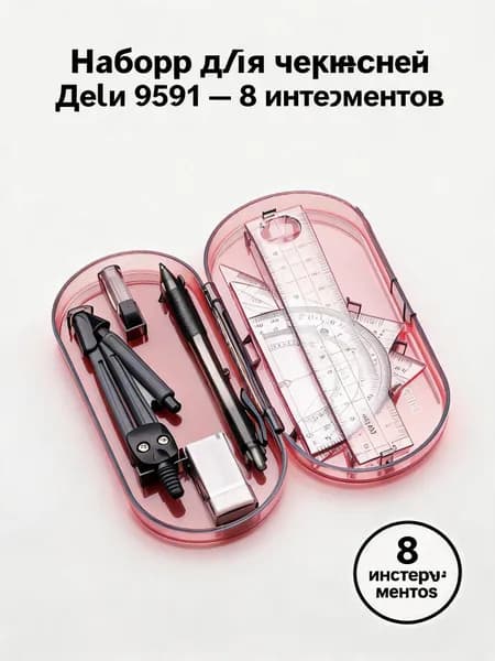 Канцелярский набор детский для черчения Дели 9591, 8 предметов, циркуль линейка транспортир