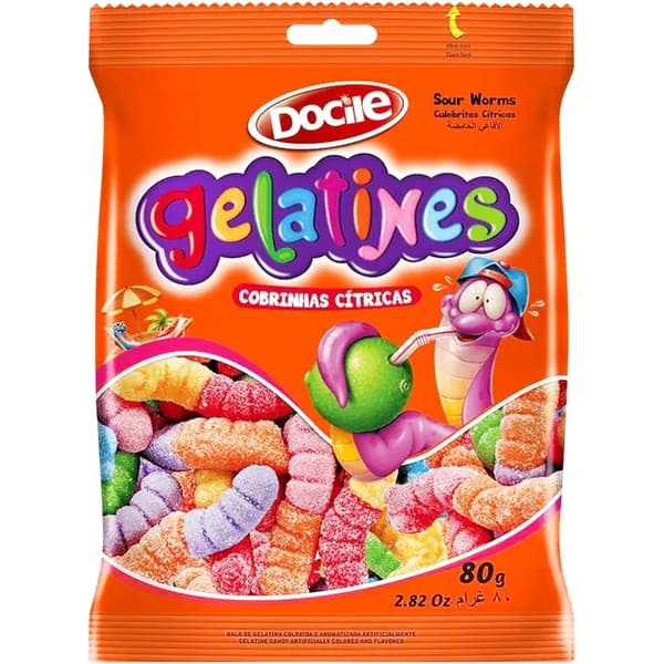 Жевательный мармелад DOCILE GELATINES SOURWORMS (ЧЕРВЯЧКИ со вкусом ягод и фруктов) 80г