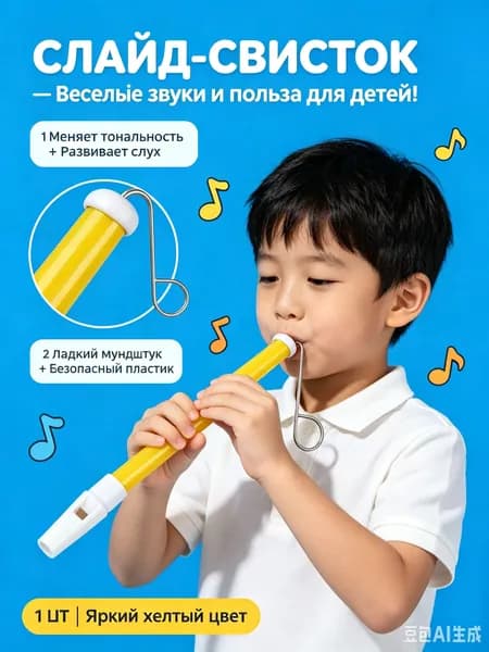 Детский музыкальный слайд-свисток, развивающая игрушка-дудочка-флейта, для дыхательной гимнастики и развития слуха у малышей.
