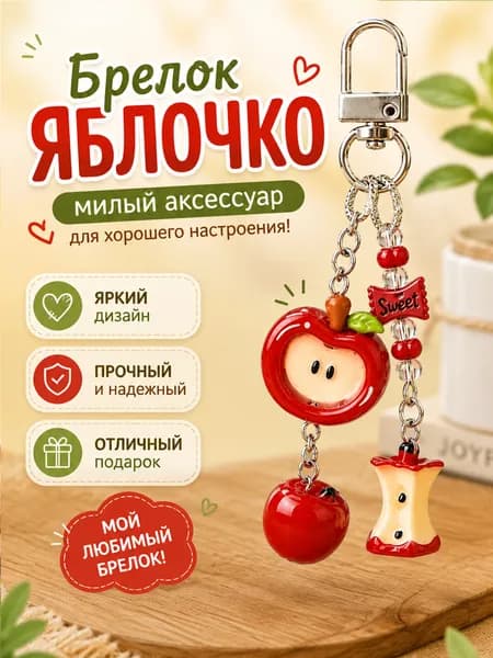 Брелок для ключей и сумки Яблоко, подвеска с карабином, красный/зеленый, 535 см