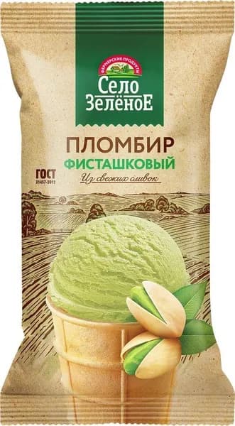 "Мороженое СЕЛО ЗЕЛЁНОЕ Пломбир фисташковый 15%, без змж, вафельный стаканчик, 70г - 10 шт."