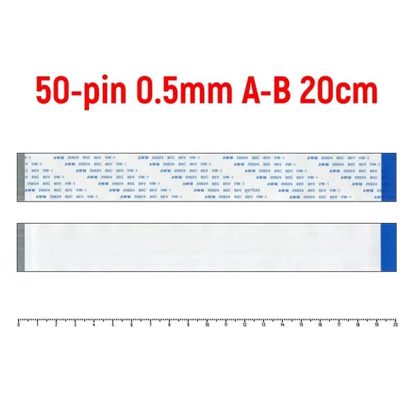 Шлейф FFC 50-pin Шаг 0.5mm Длина 20cm Обратный A-B AWM 20624 80C 60V VW-1