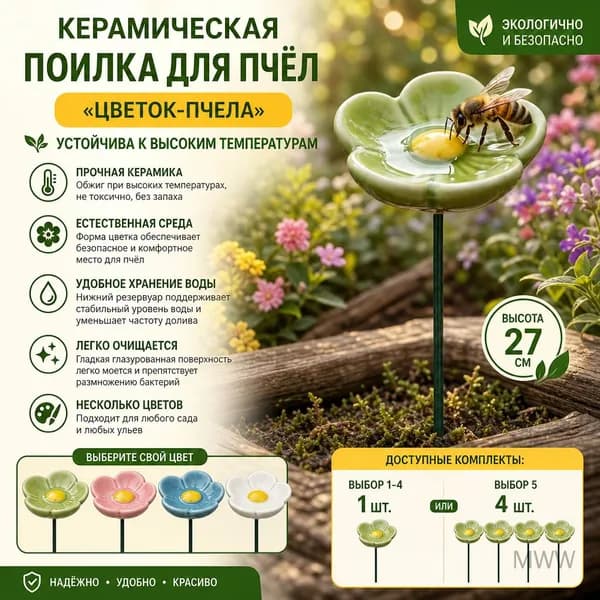 Керамическая поилка для воды Цветок-Пчела , устойчивая к высоким температурам