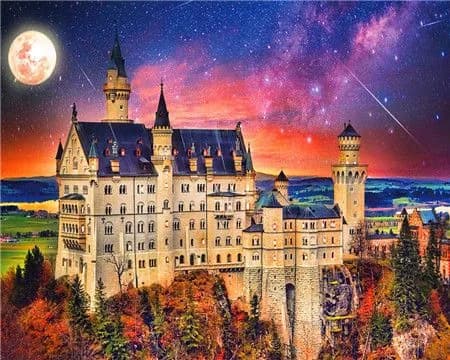 Алмазная мозаика со стразами Замок Нойшванштайн/Выкладка полная/Размер холста 30х40 см/Размер картинки 25х35