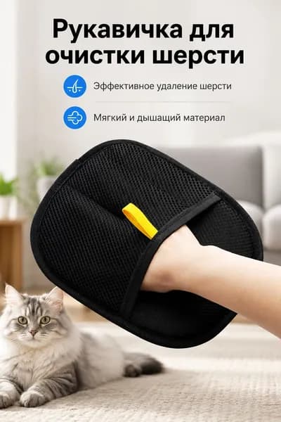 Рукавичка для очистки мебели и одежды от шерсти кошек / антистатическая перчатка от шерсти