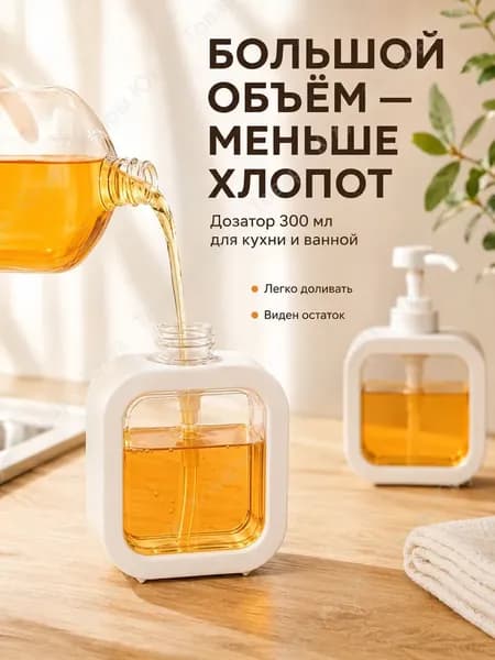 Дозатор для жидкого мыла локтевой 300 мл, 1 шт