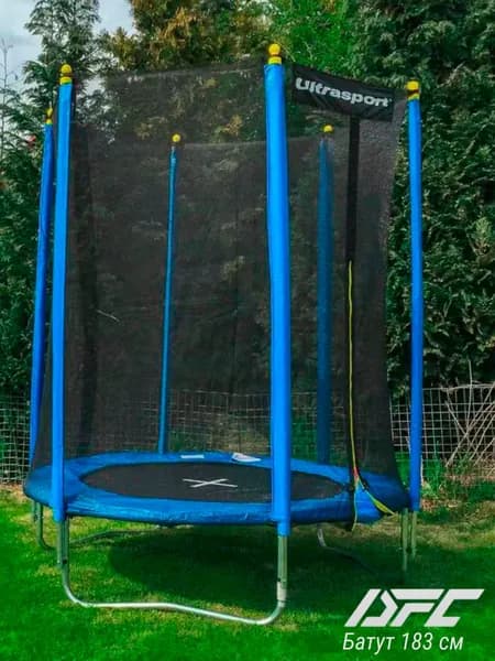 Каркасный батут DFC ULTRA SPORT 6ft с внешней защитной сеткой, для детей и взрослых, для улицы дома, детский спортивный комплекс, диаметр 1,83 м до 80 кг, синий