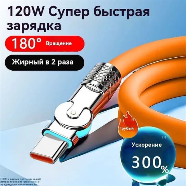 Кабель для быстрой зарядки USB Type C Gerlax 2м / тайпси шнур для зарядки телефона/Кабель передачи данных с поворотным соединением на 180 градусов