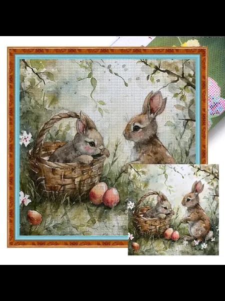 Вышивка кролик в траве 11CT хлопок, 50x50 см