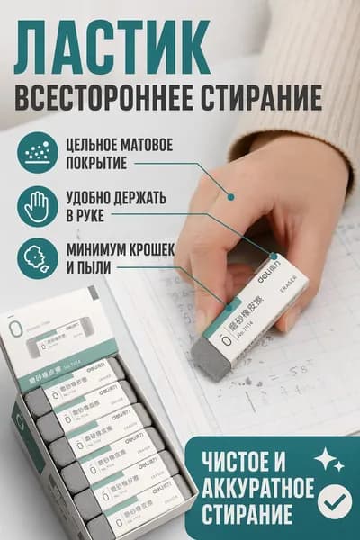 Ластик абразивный прямоугольный для чернил 68 на 16 мм, 1 штука, унисекс
