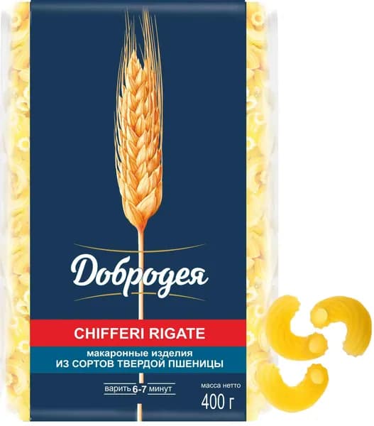Макаронные изделия высший сорт "Добродея" CHIFFERI RIGATE 400гр. 2шт.