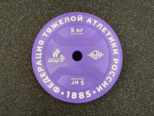 Пластиковый диск для штанги фиолетового цвета 5 кг, d - 45, Базовая Атлетика