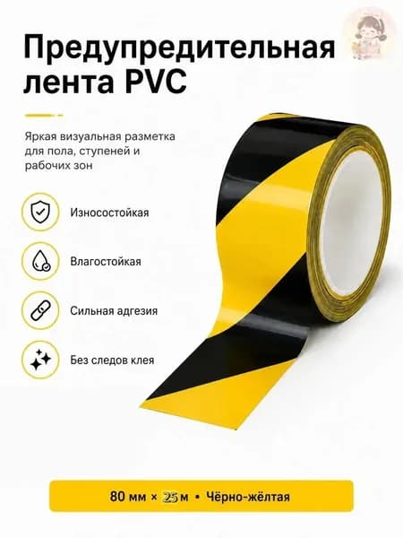 Сигнальная лента для пола из ПВХ, черно-желтая, 80 мм 25 м, самоклеящаяся маркировочная лента для полов и опасных зон