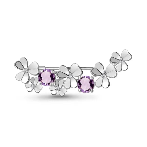 Серебряная брошь DIAMANT-ONLINE с фианитом и аметистом 925 пробы