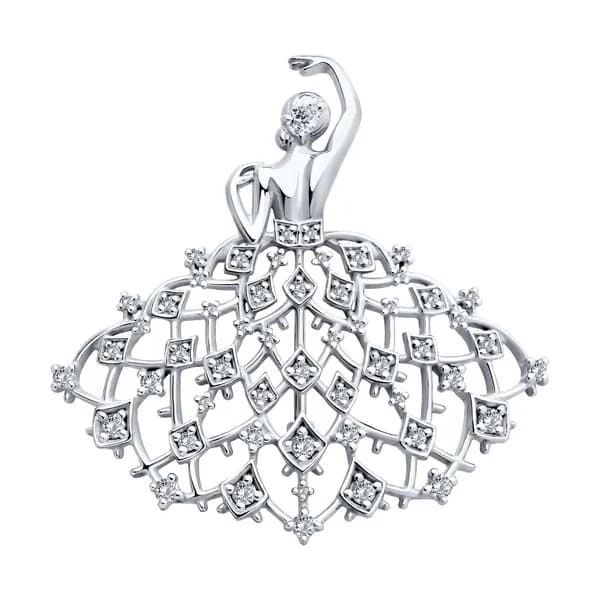 Серебряная брошь DIAMANT-ONLINE с фианитом 925 пробы