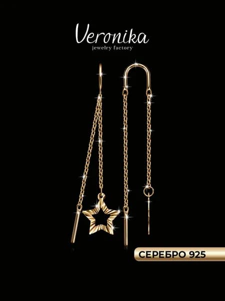 Серьги серебро 925 продевки Звезда с алмазной гранью Veronika jewelry factory