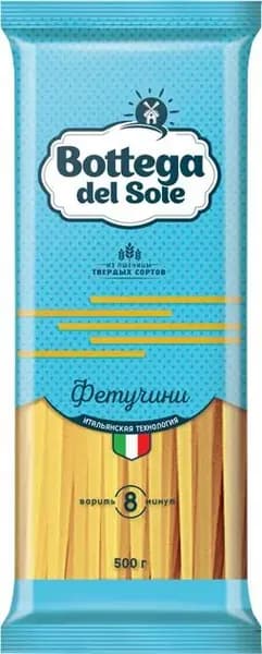 Итальянские макароны "Фетучини" из твёрдых сортов пшеницы, Bottega del Sole, 500 г