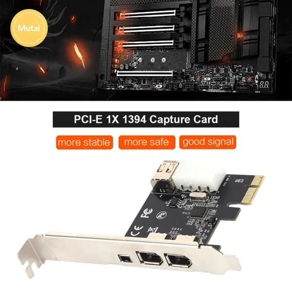 Карта видеозахвата IEEE 1394 (FireWire) для PCI Express x1 с тремя разъёмами: двумя 6-контактными и одним 4-контактным