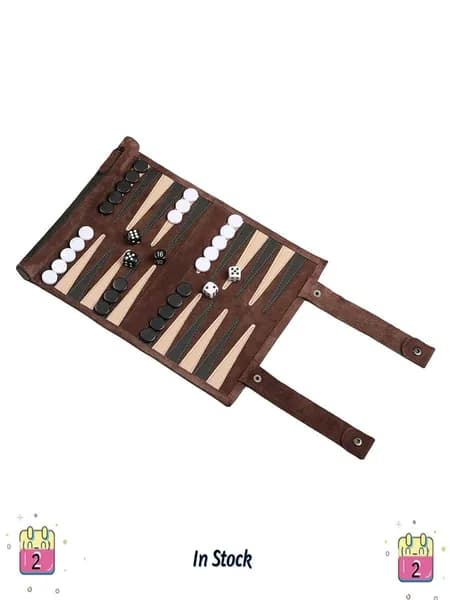 Портативное и складное Backgammon для путешествий, компактная доска и кожаный кейс / Набор для дорожной игры Backgammon