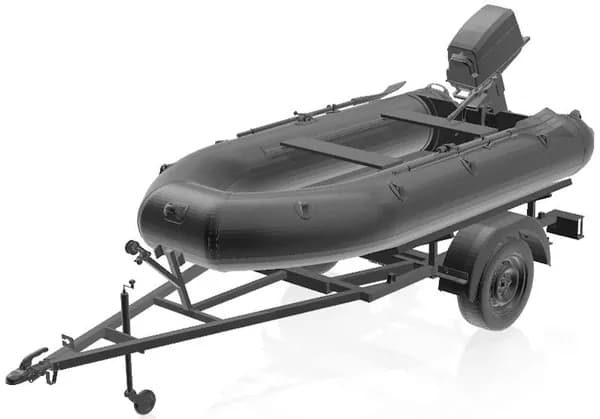 DMS-35077 ДМС 1/35 Лодка резиновая с мотором, на одноосном прицепе