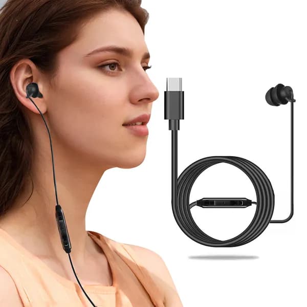 Наушники проводные с микрофоном Type-C Plug, Радиоканал, USB Type-C, 3.5 мм, черный