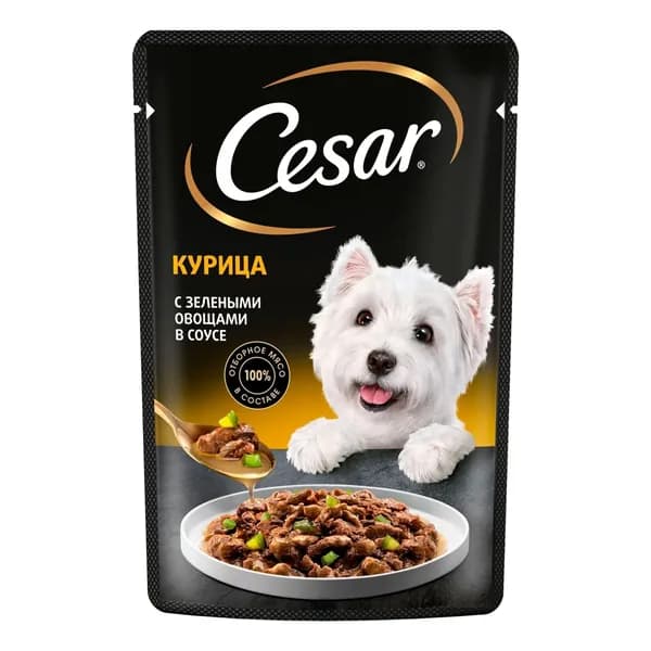 Влажный корм Cesar с курицей и зелёными овощами в соусе для взрослых собак 85 г