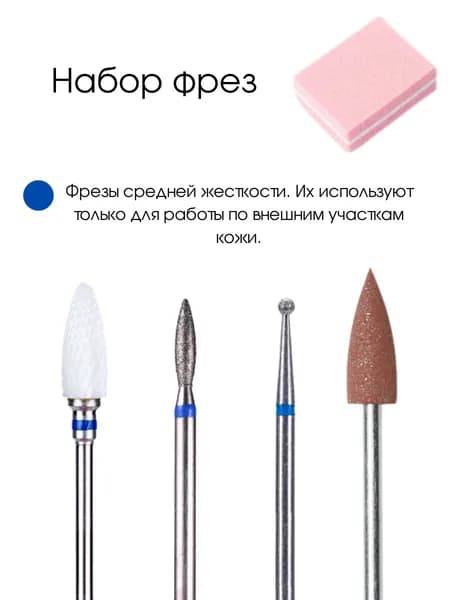 Фрезы для маникюрного аппарата. Фрезы для маникюра с синей насечкой ("кукуруза" керамическая, "пламя", "шар", шлифовщик)