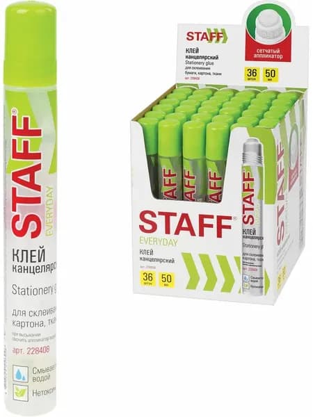 Клей канцелярский 50 мл Staff EVERYDAY, сетчатый аппликатор, 228408