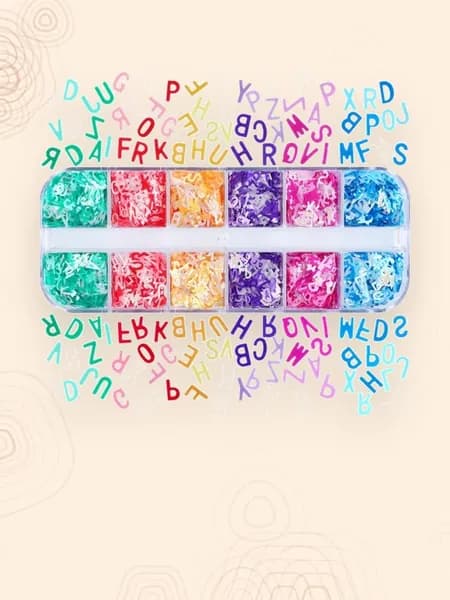 12 ячеек, английские буквы, блестки, эпоксидная смола, - B
