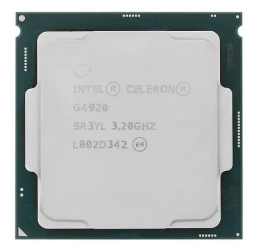 Процессор Intel Celeron G4920 (CM8068403378011) OEM - LGA 1151-v2, х 3.2 ГГц, L2 - 512 КБ, L3 - 2 МБ, 2хDDR4-2400 МГц, Intel UHD Graphics 610, TDP 54 Вт