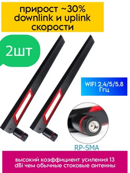 Трехдиапазонная антенна Wi-Fi RP SMA Male 13 дБи (dBi) 2.4/5/6ГГц