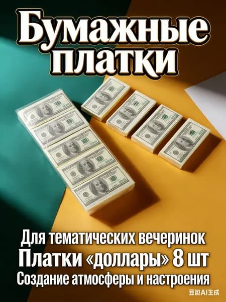 Тематические платки доллары 8 шт, для тематических вечеринок, фотосессий и создания настроения
