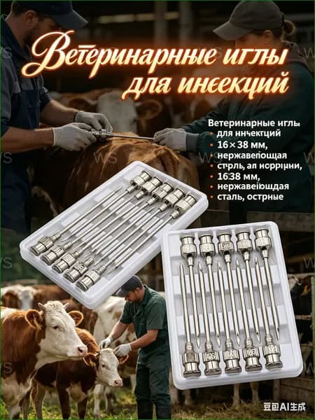 Набор из 10 острых игл из нержавеющей стали для ветеринарных инъекций, 1638 мм, качественный вариант для животных, ферм и сельского хозяйства