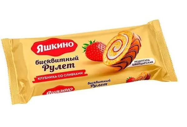 Яшкино Рулет бисквитный, Клубничный со сливками, 200 г