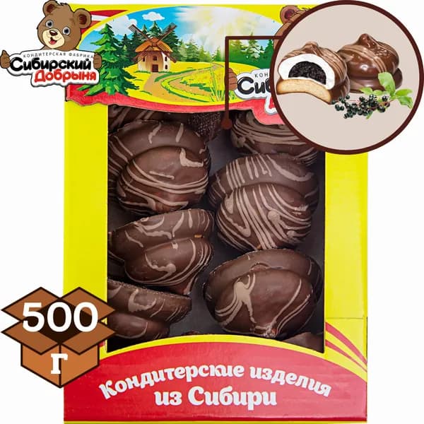 Пирожные песочные ЧЕРНАЯ ПАНТЕРА с отделкой суфле и черемуховой начинкой, 500 г