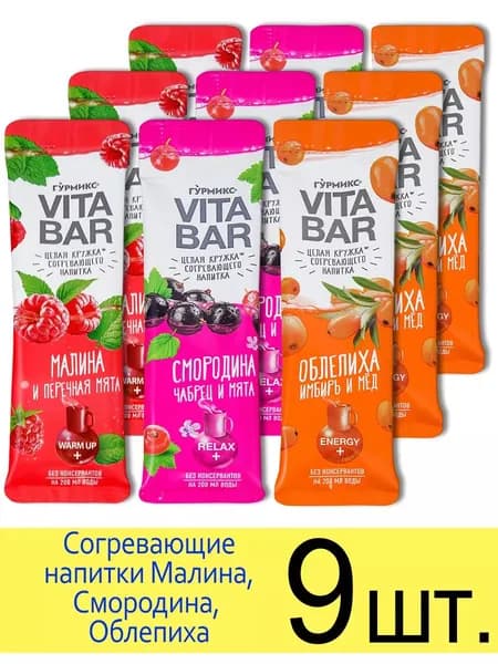 Концентрат напитка чай Vita Bar Гурмикс, 3 вкуса: Малина, Смородина, Облепиха, 25 мл, 9 шт.