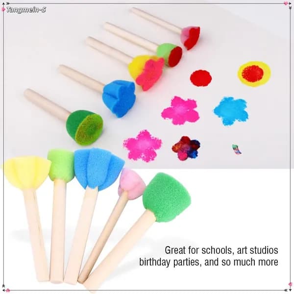 Mini DIY Painting Sponge, Удобный деревянный ручка и впитывающая губка для творчества на детских вечеринках